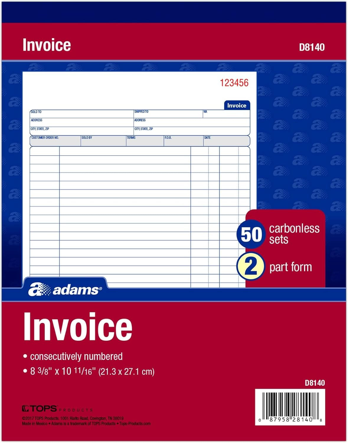 Invoice Book, 8-3/8 X 10-11/16 Inches, 2-Part, Carbonless, White/Canary