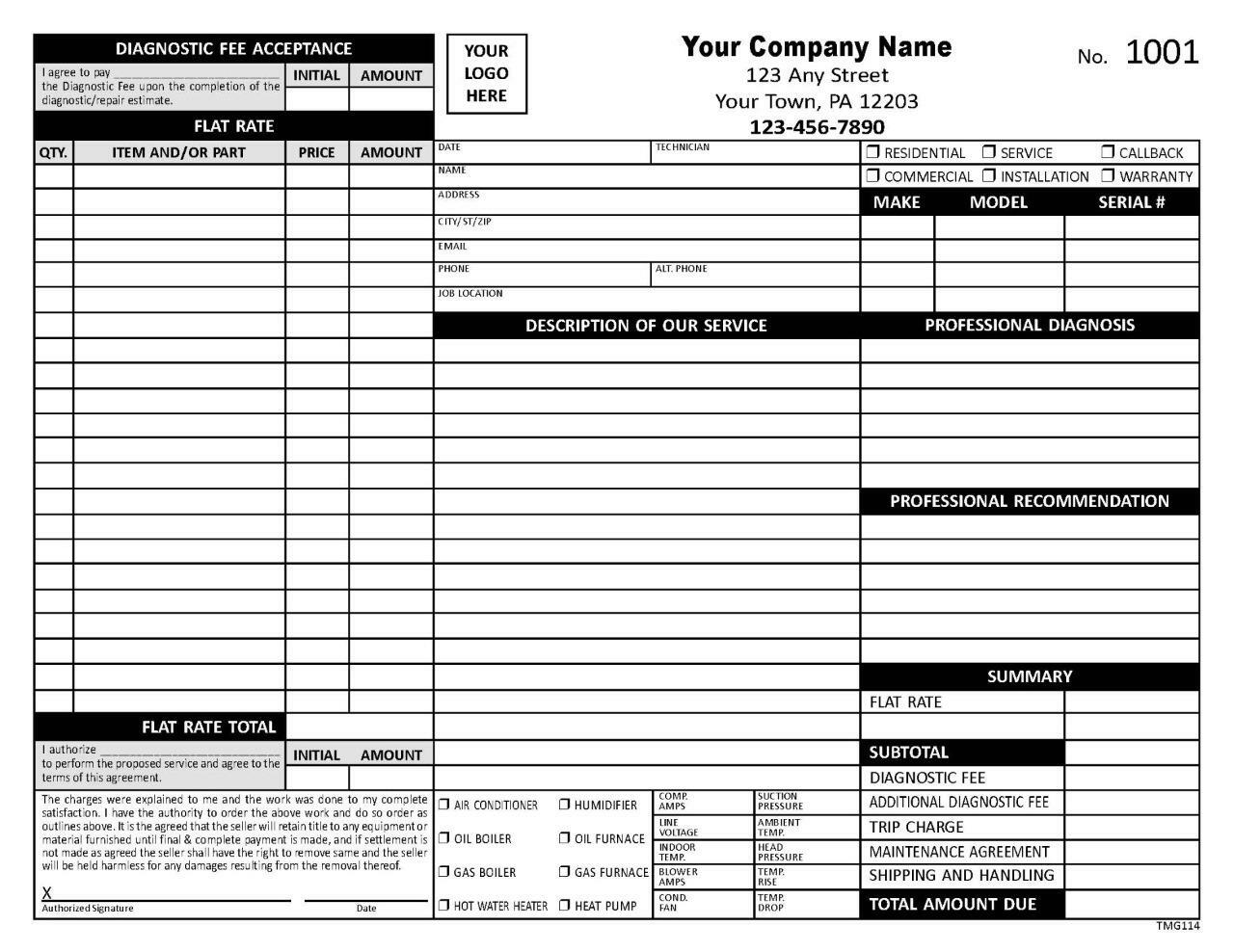HVAC Service Orders / 2 Part Carbonless – 8.5 x 11 – TMG114