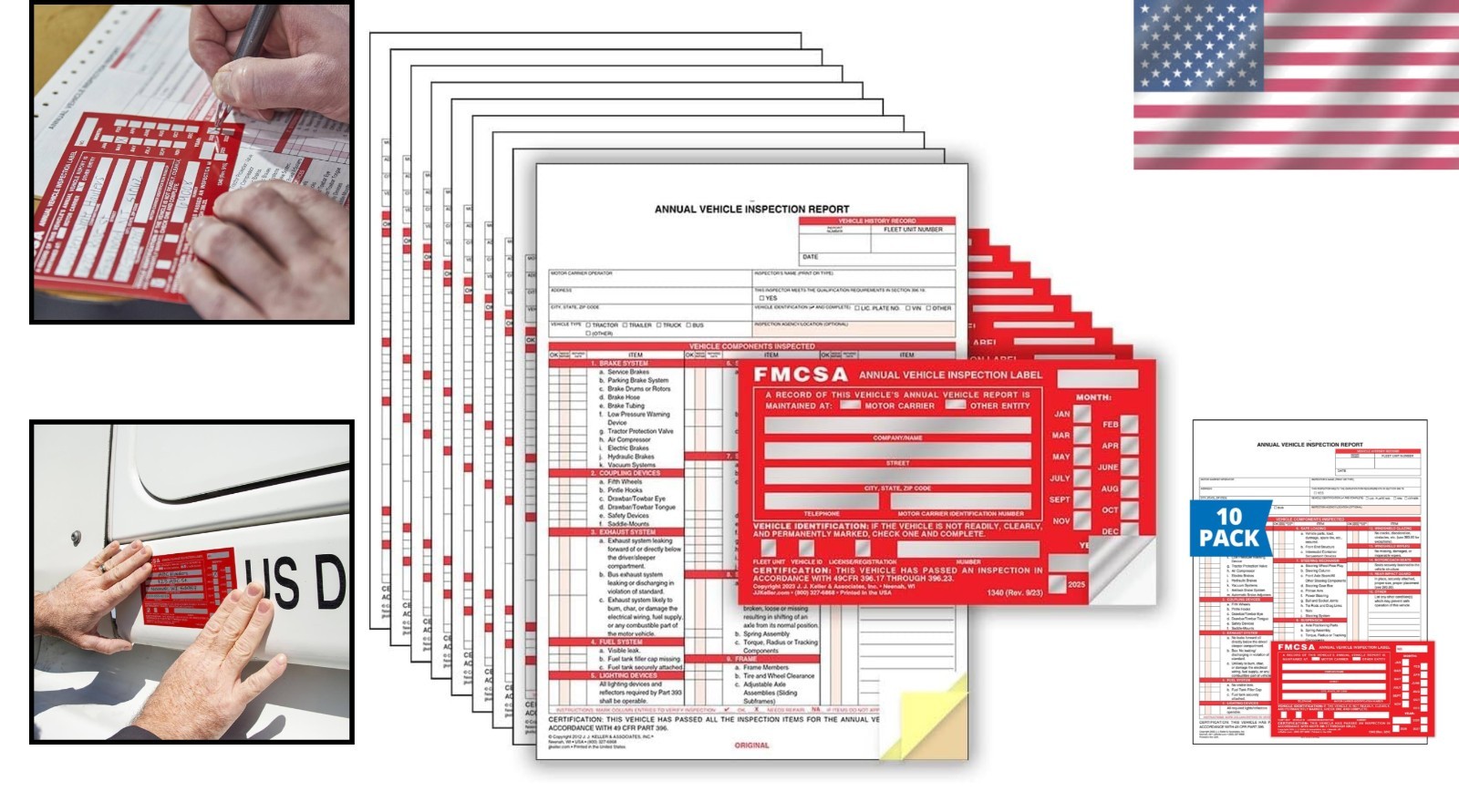 Streamlined 10-Pack DOT Inspection Forms & Waterproof Aluminum Labels – USA Made