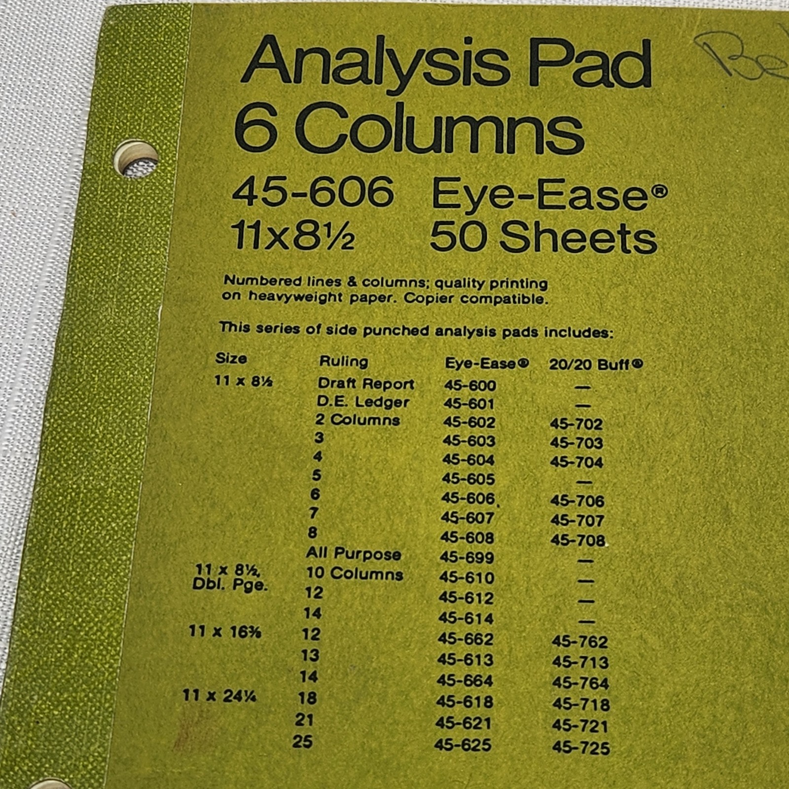National 6 Columns Analysis Pad 45-606 Eye-Ease 29 Sheets Left 11×8.5