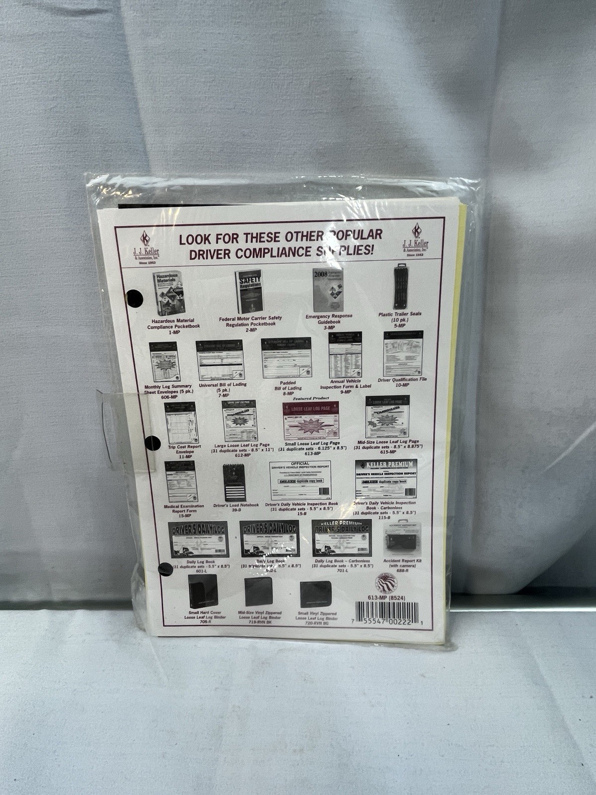 J.J. Keller Loose Leaf Driver Daily Log Pages 31 Duplicate Sets 3 Holes 613-MP