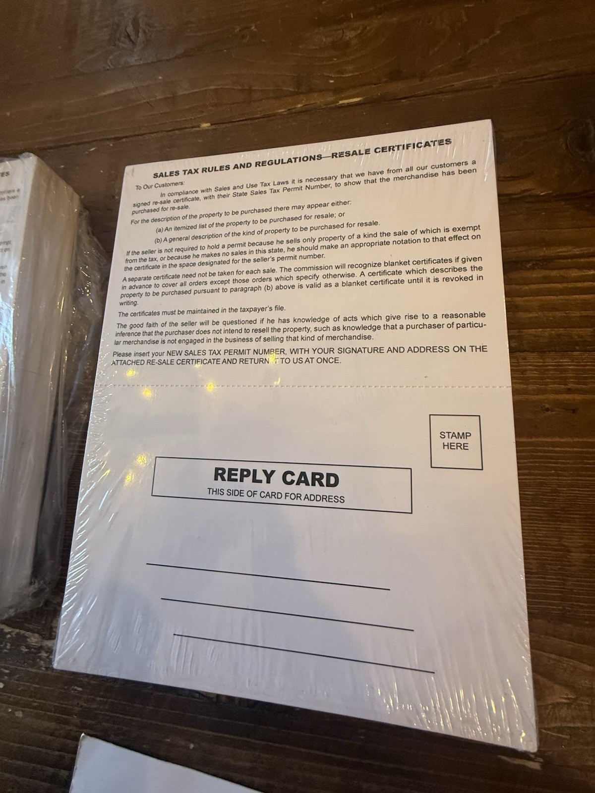 (2) Packs 100 Nevada Resale Tax Card Forms 4185 FREE SHIPPING!