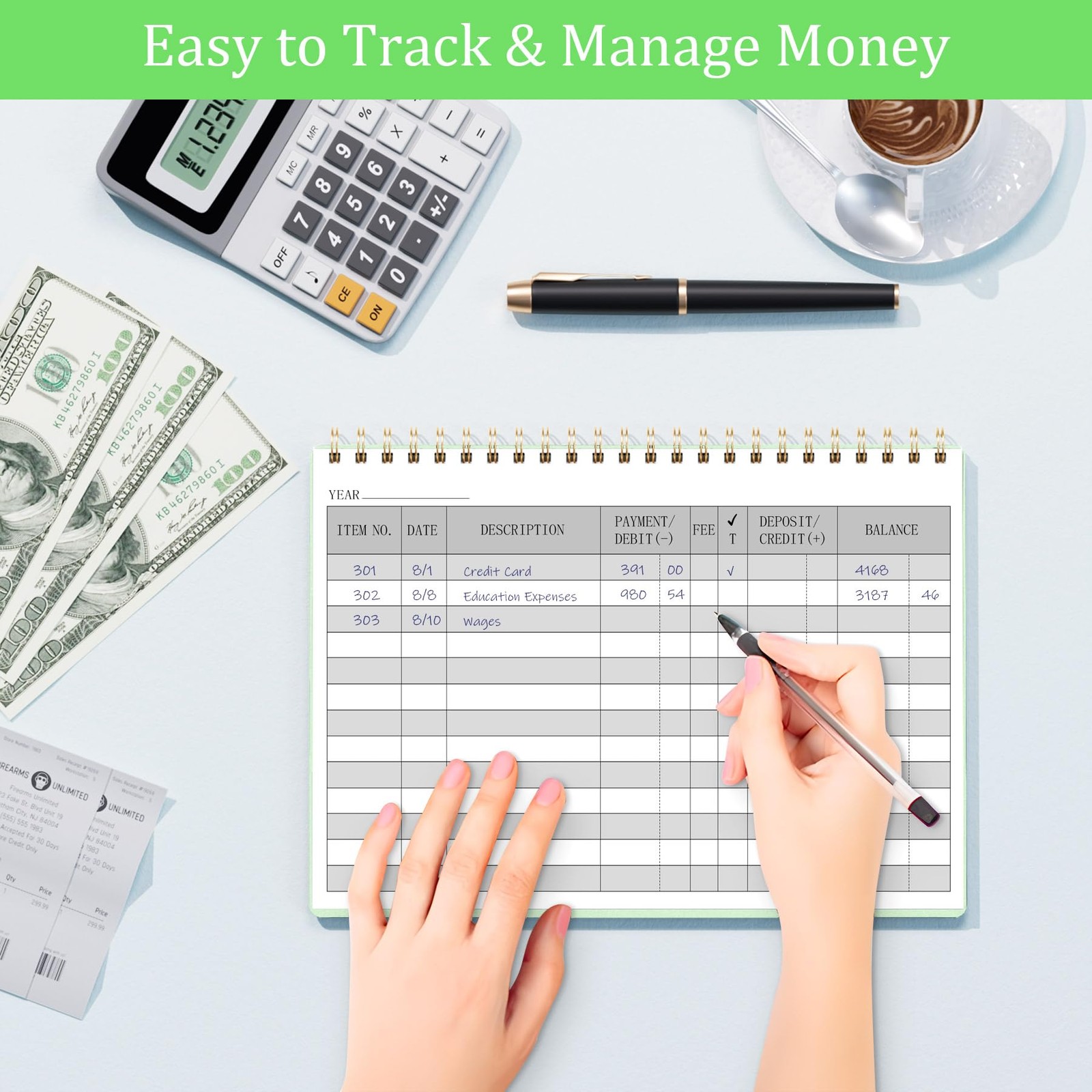 Check Register Ledger for Personal Finances, Expenses & Payments Tracking 8.4 x
