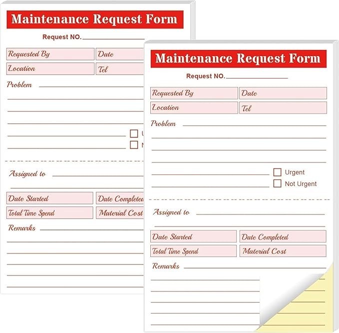 Maintenance Request Book Forms 5.5 x 8.5 Repair Request Slips Work Order 100 Pcs