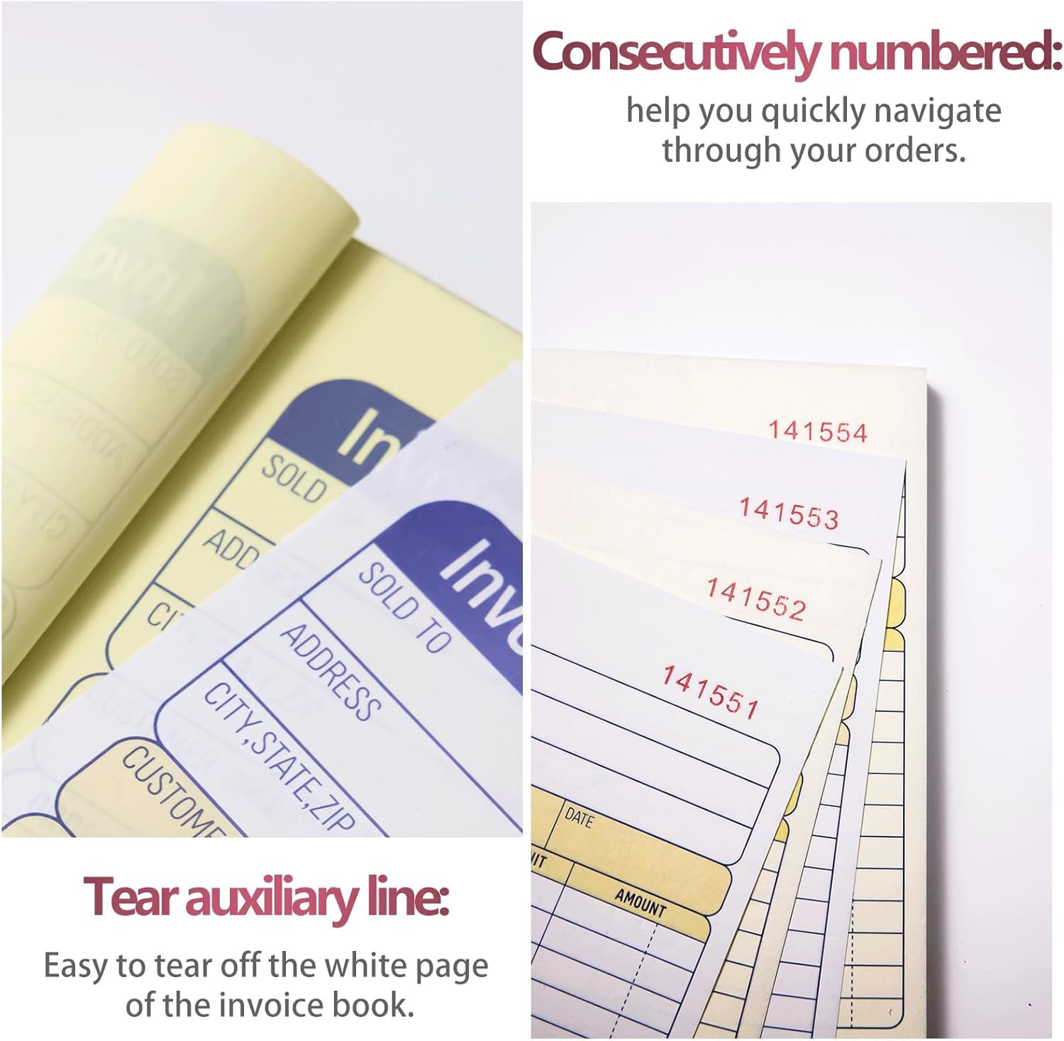 2 Pack Carbonless Invoice Book 2 Part Numbered Receipt Forms Small Business