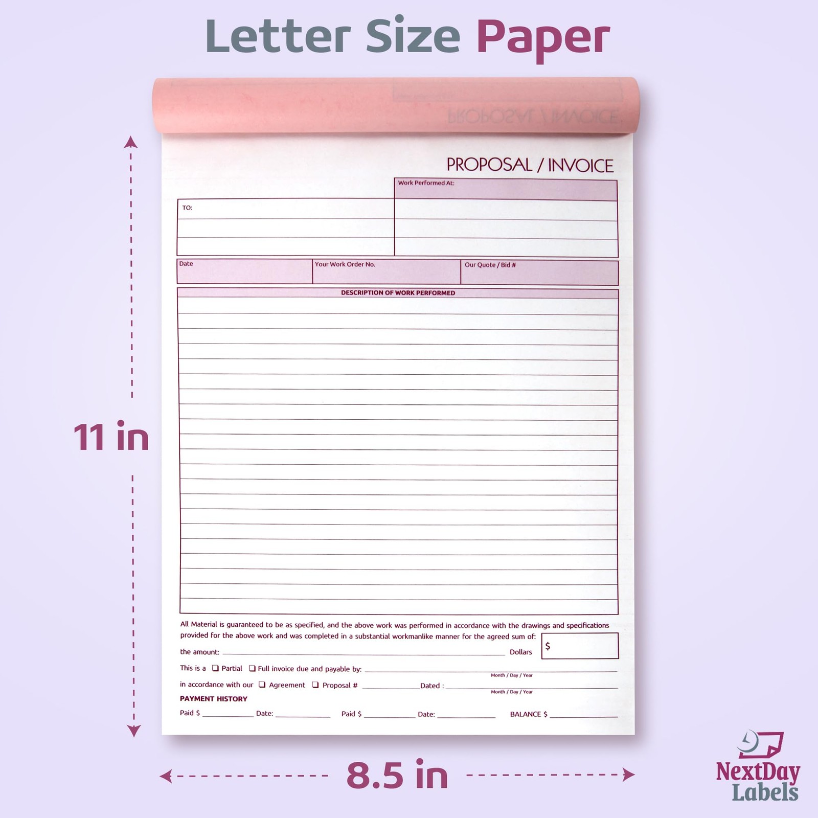 NextDayLabels – Contractor Invoice Book 8.5 x 11 3 Part Carbonless…
