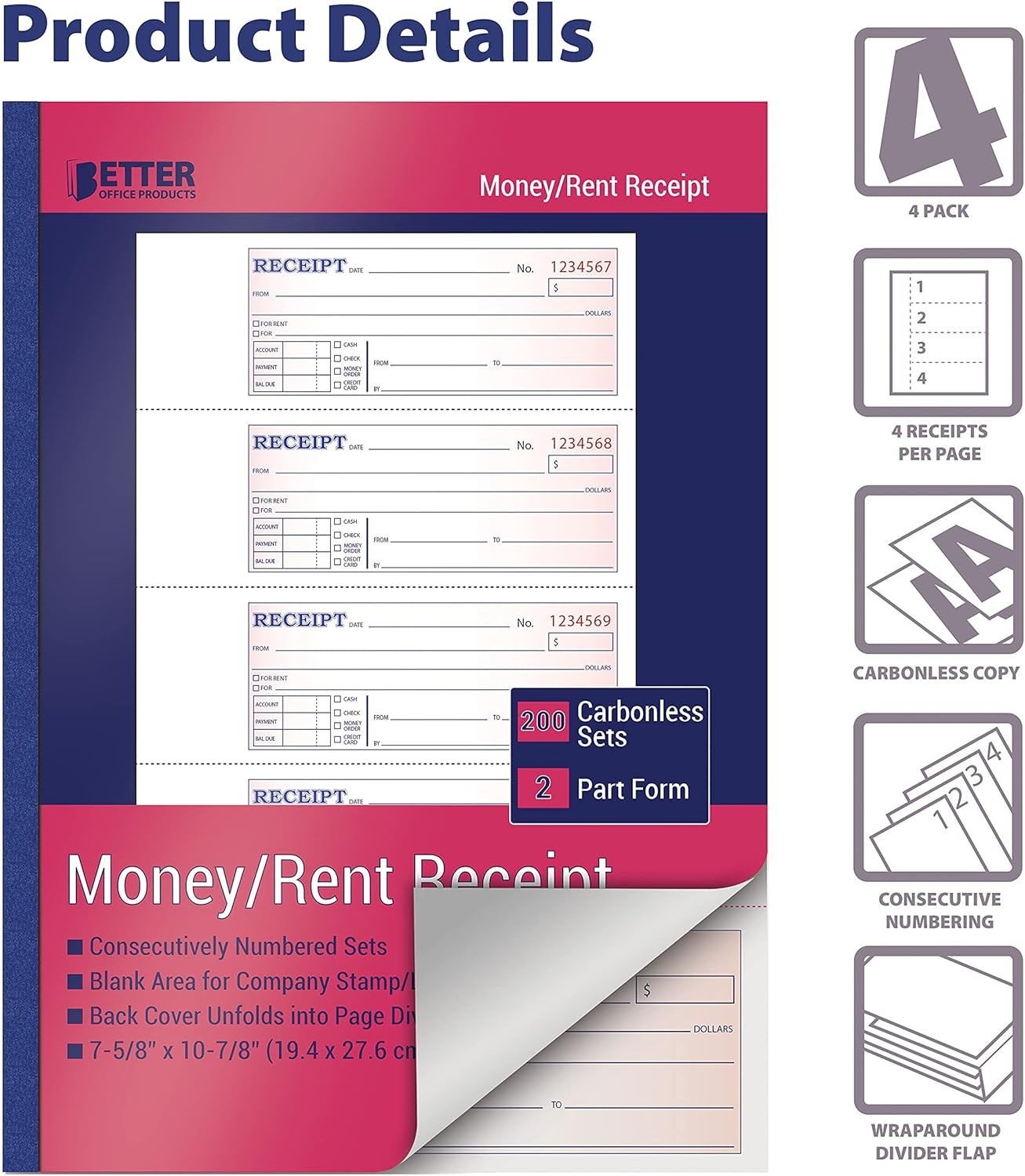 Carbonless Receipt Books 4 Pack 800 Sets Great for Business Transactions