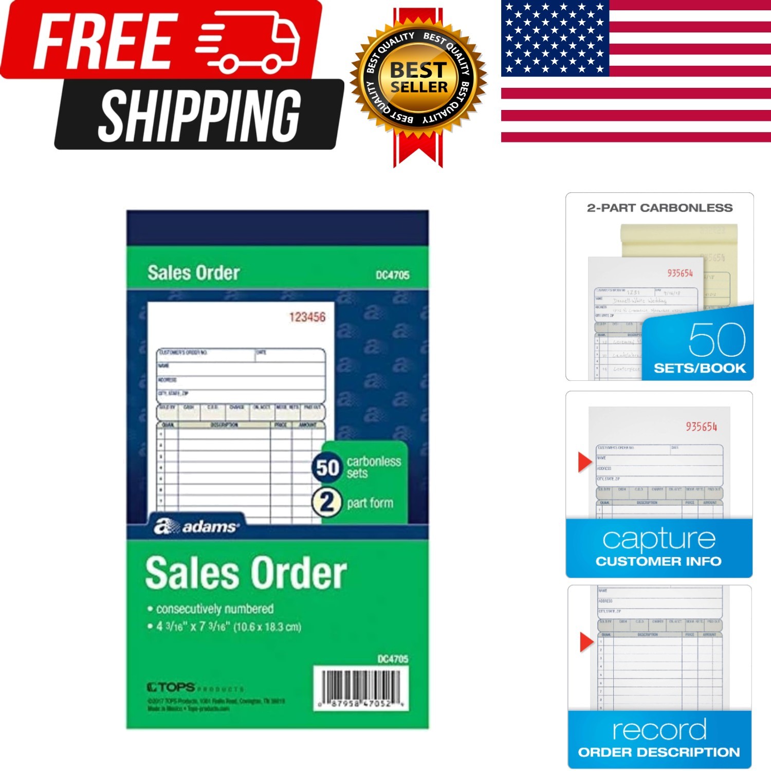 Sales Order Books, 2-Part, Carbonless, White/Canary, 4-3/16″ x 7-3/16″, Bound…