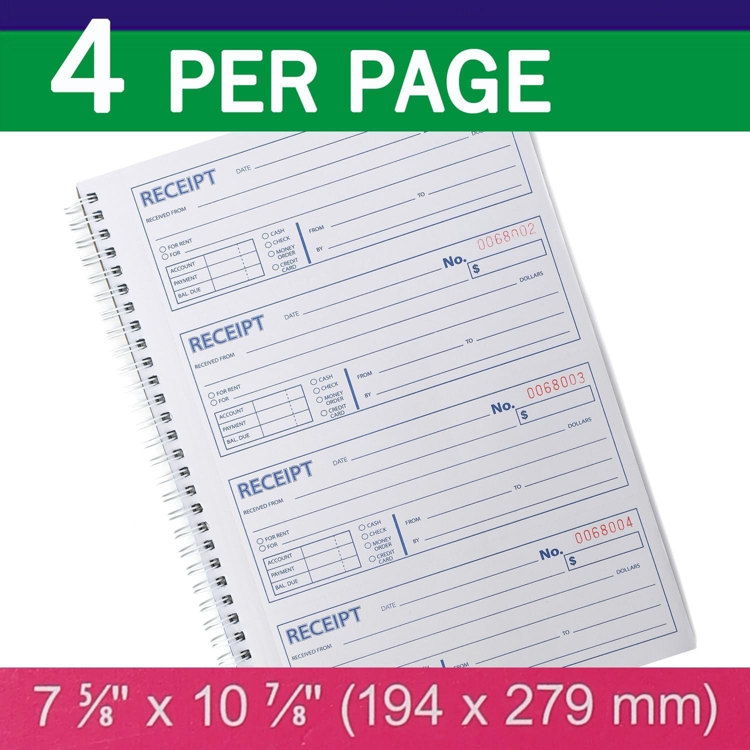 Comprehensive Rent Receipt Book with Spiral Binding – 200 Sets, 4 Receipts/page