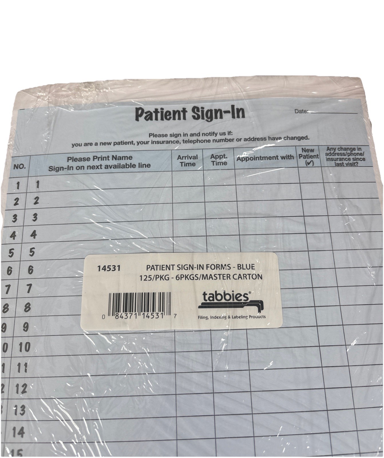 Tabbies Patient Sign-In Label Forms Color Blue 8 1/2″ x 11 5/8″ 125 Pack 14531