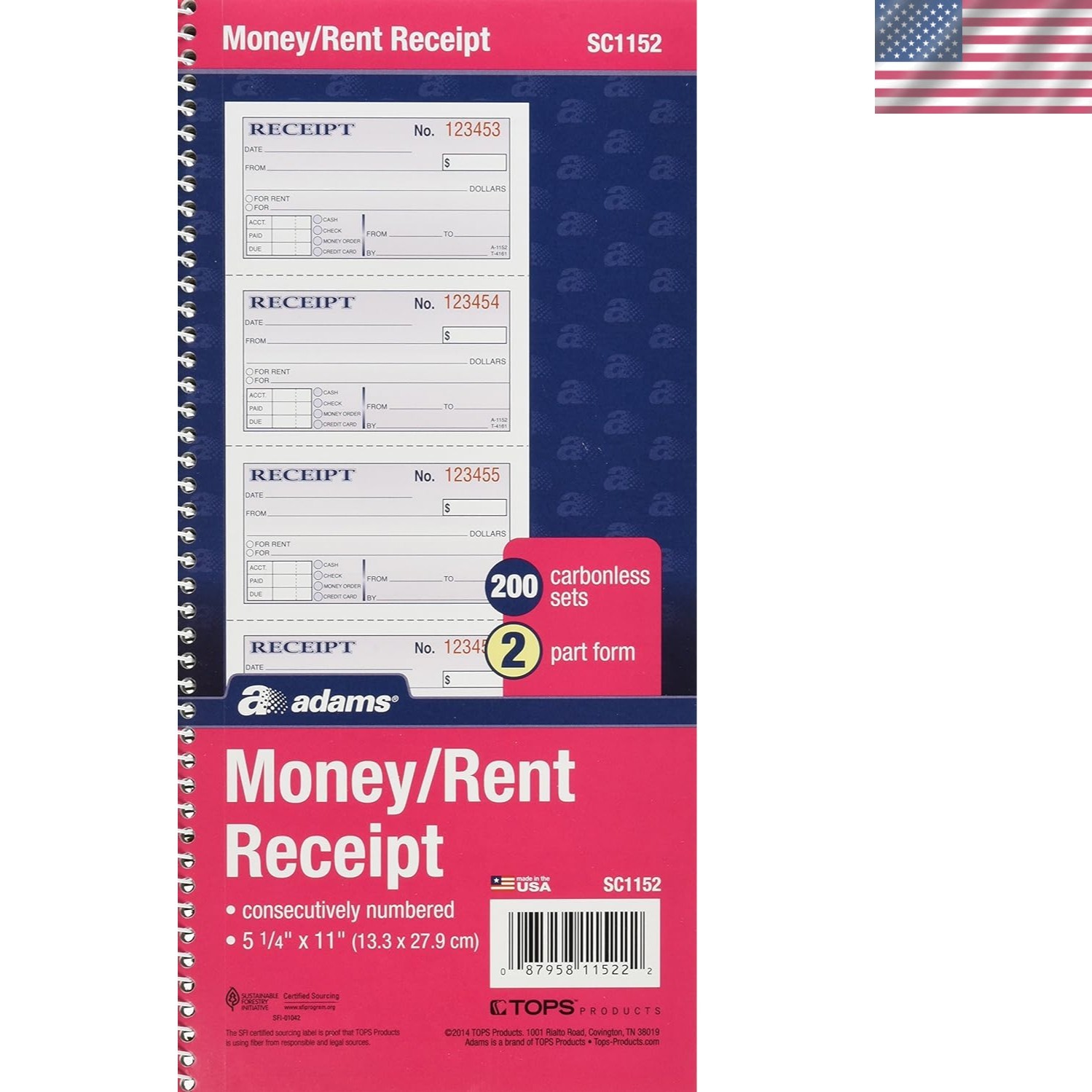 5-1/4″ x 11″ Carbonless Receipt Book – 200 Sets, Ideal for Landlords & Daycare