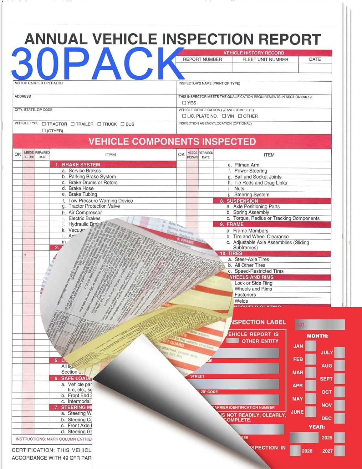 Efficient 3-Ply Vehicle Assessment Forms with Weather-Resistant Labels – 30 Pack