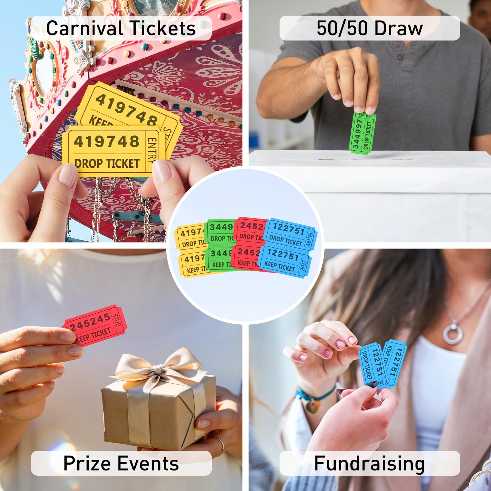 THEBLUETOUCH 2000 Pcs (1000 Pairs) 50/50 Raffle Blue, Red, Green, Yellow