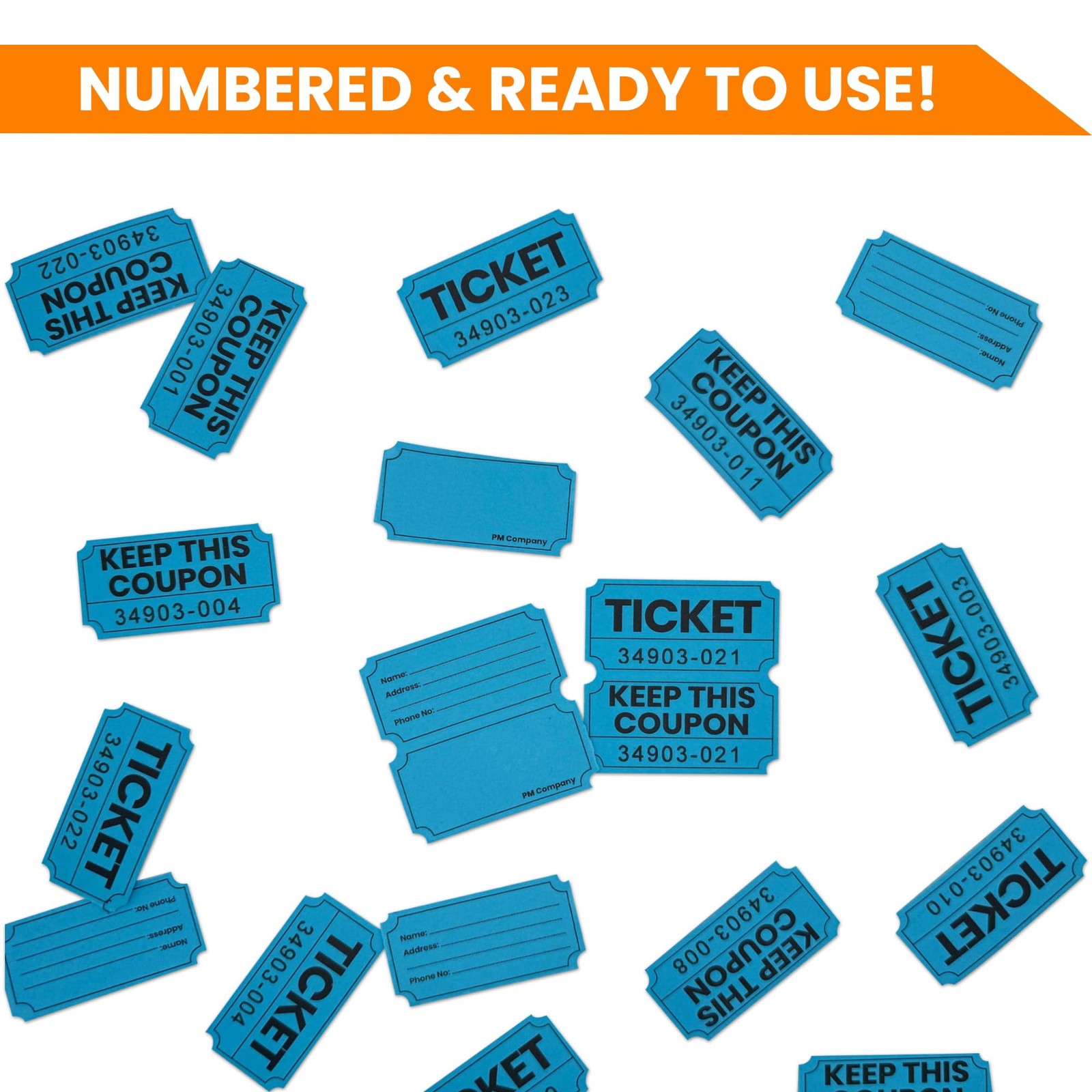 PM Company 2000 Pcs (1000 Pairs) Raffle Tickets Double Roll, 2″x2″, Blue