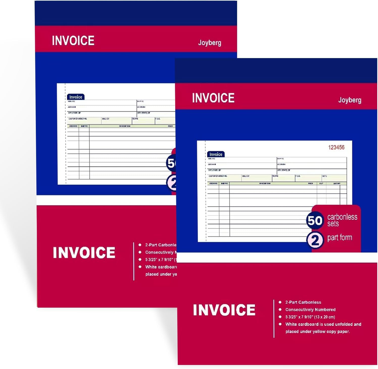 2 Packs Invoice Book for Small Business 2-Part Carbonless, 5-1/8”x7-29/32” Recei