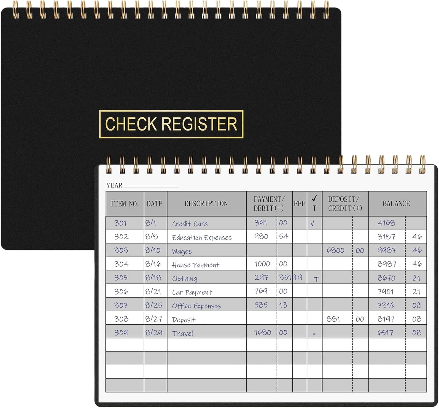 Check Registers for Personal Checkbook, Transaction Expense Ledger Log Book f…