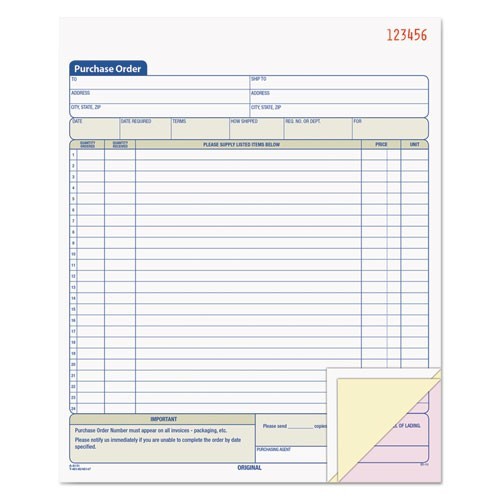 TOPS Purchase Order Book, 22 Lines, 3 Part Carbonless, 8.38×10.19, 50 Form Total