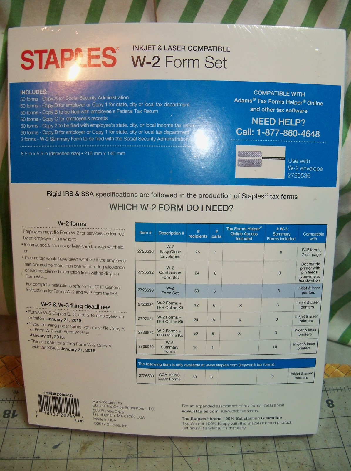 50 Count Pack of Staples 2017 IRS Tax W-2 6-Part Form Sets Brand New PC / Mac W2