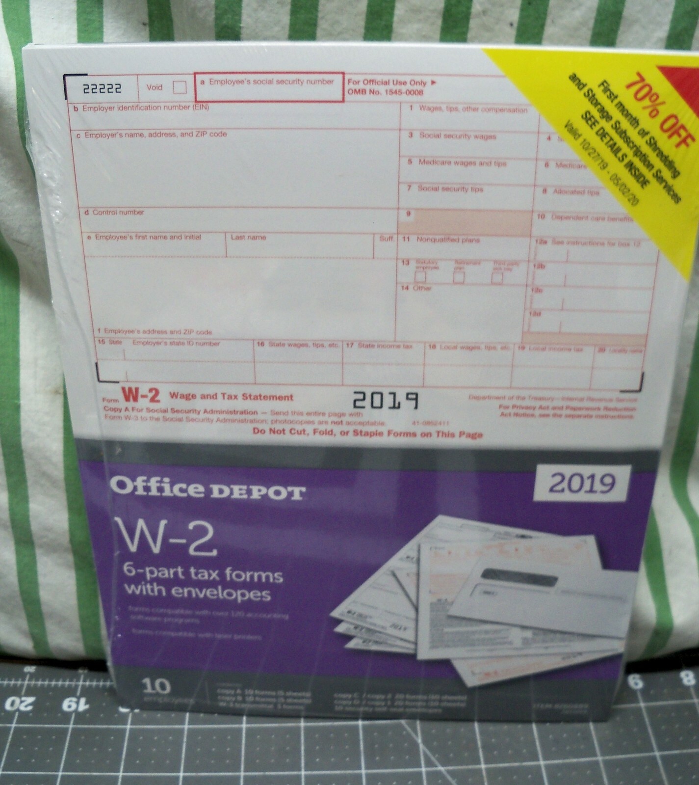 Office Depot W-2 Tax Forms w Envelopes 2019 6-Part 8-1/2″ x 11″ 10-PK Staples W2