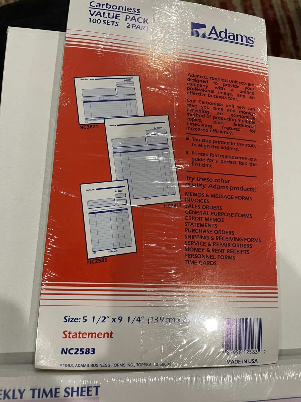 Adams Statement Forms & Weekly Time Sheet Made USA