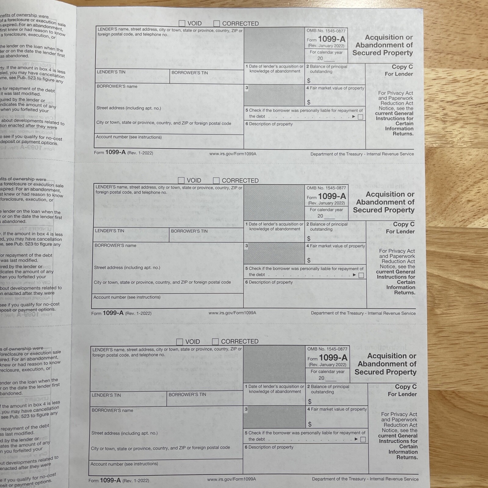 1099A 2022 IRS Form – Carbonless & Scannable – SAME DAY FREE & FAST SHIPPING!