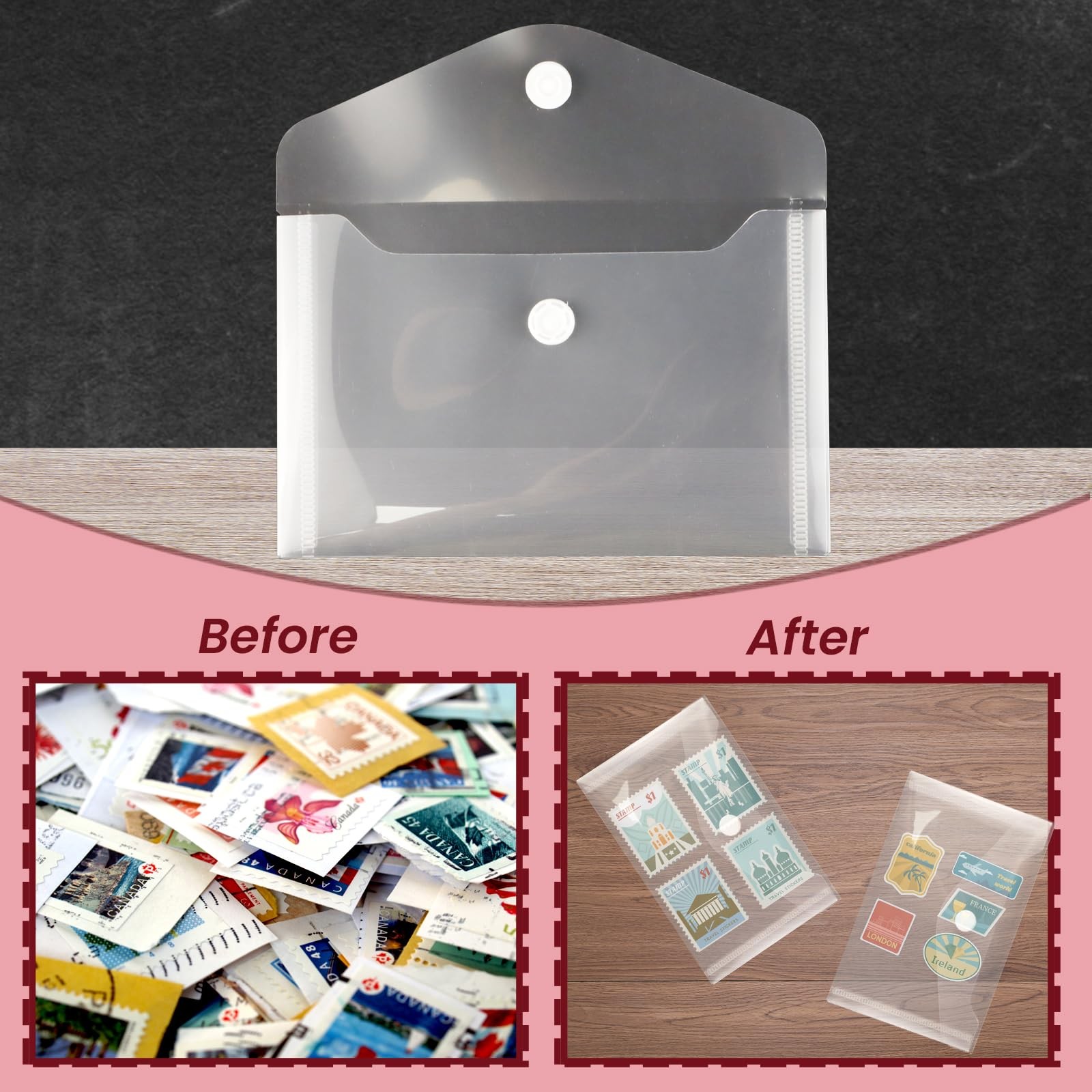Vmiapxo 40 Pack Stamp and Die Storage Pockets, Reusable Small 4″ x 6″, Clear