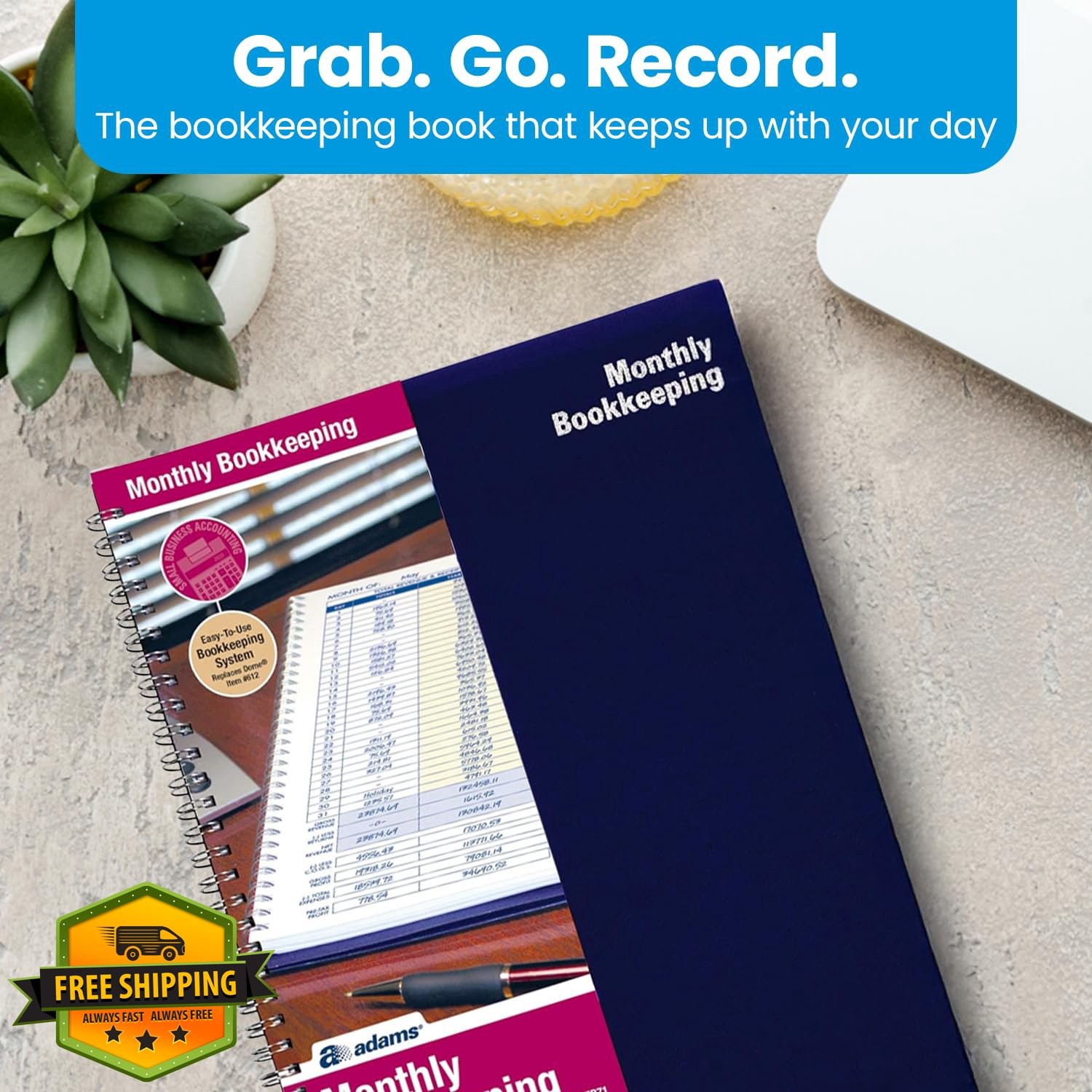 Adams Monthly Bookkeeping Record Book – 8.5×11 Ledger – Undated
