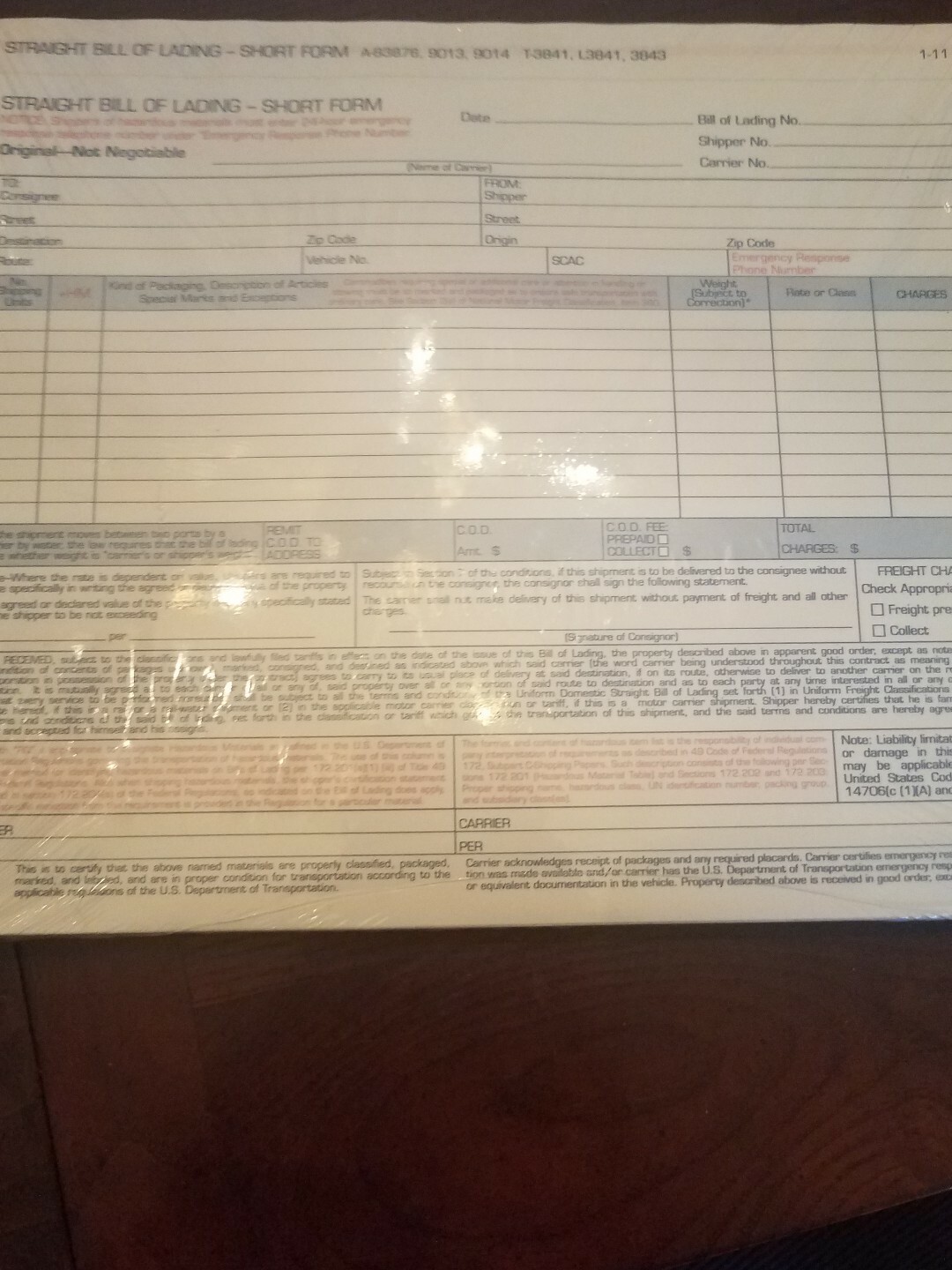ADAMS-BILL OF LADING SHORT FORM 9013-