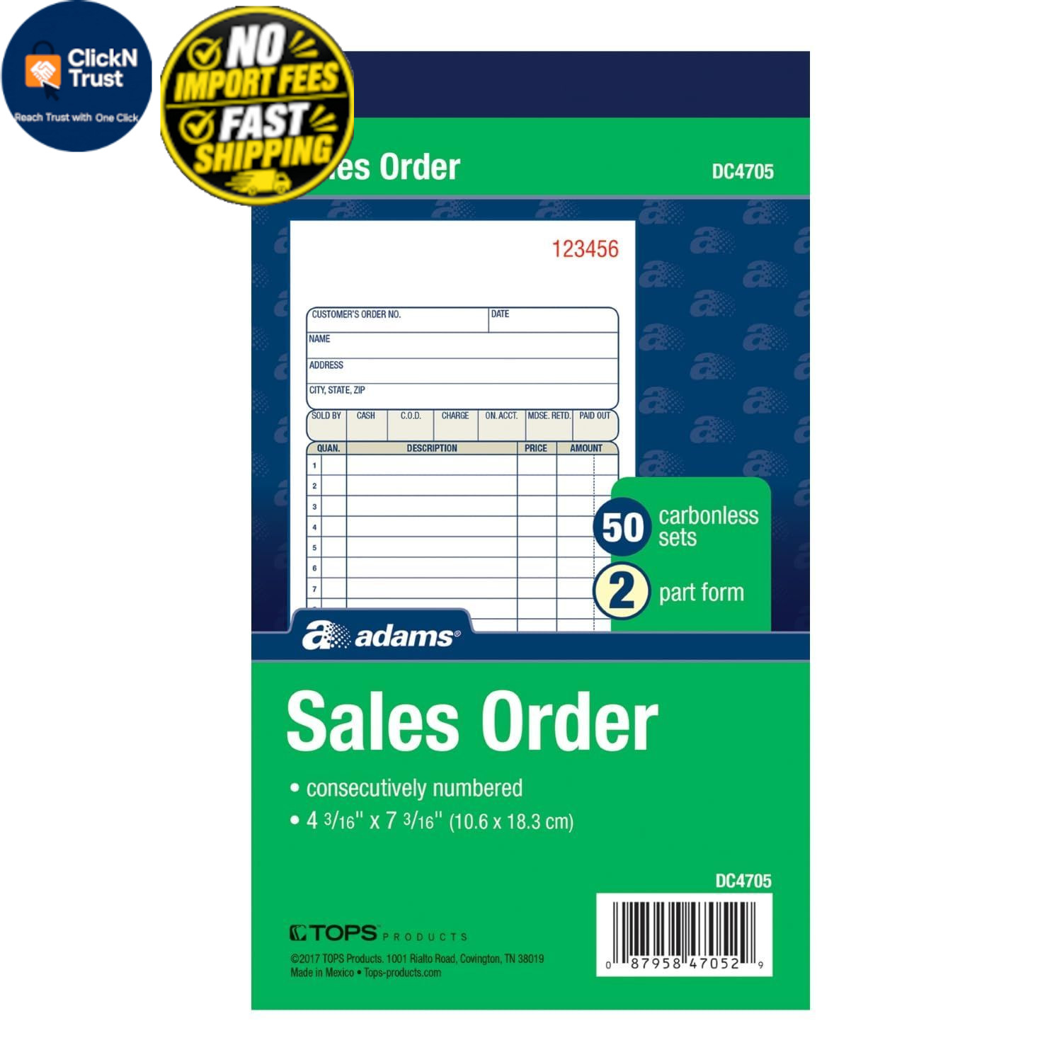Adams Sales Order Book, 2-Part, 50 Count (Pack of 1), White/Canary
