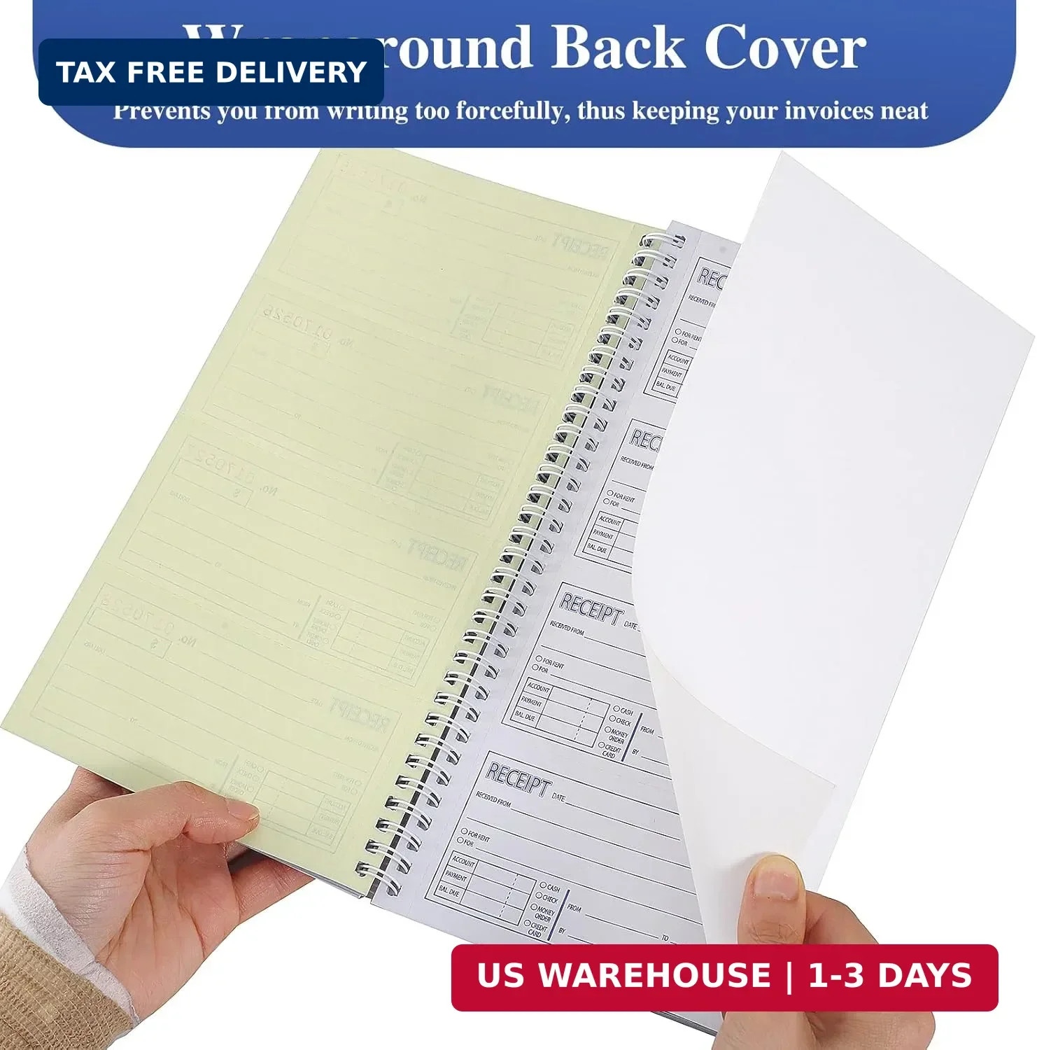 2 Pack Receipt Books with Carbon Copies, Rent Receipt Book, 2-Part Carbonless, 5