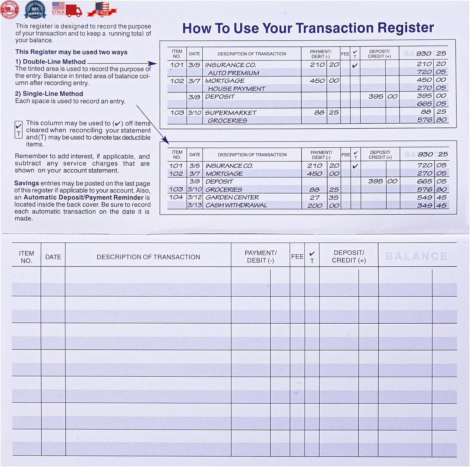 24 PCS Check Registers for Personal Checkbook, Easy to Read Checkbook Register