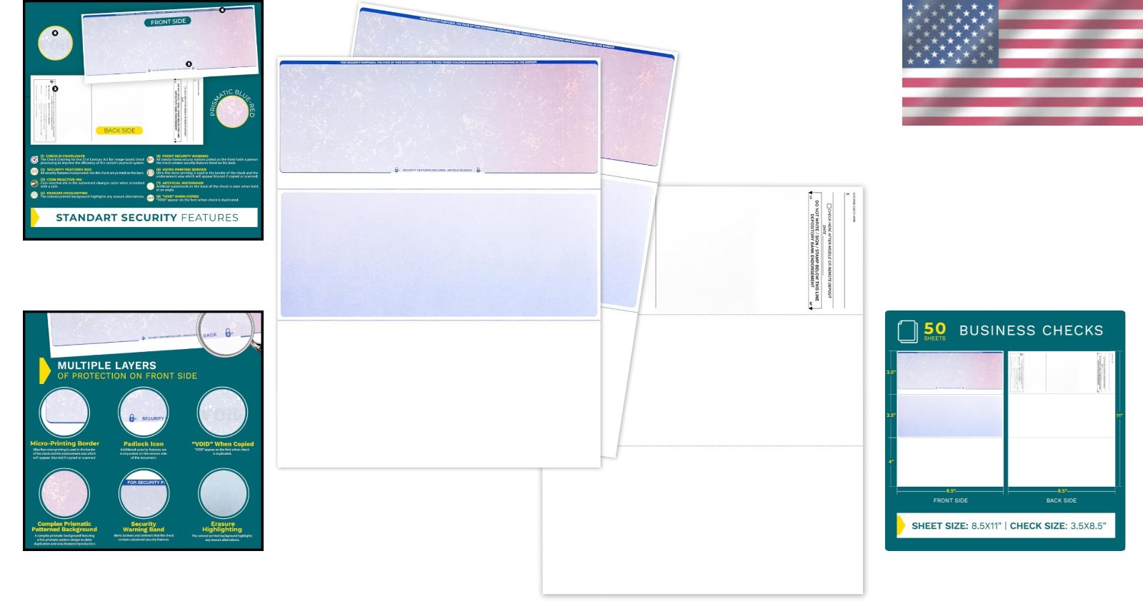 Secure & Easy-to-Print Computer Check Paper – 50 Sheets, Smooth Finish Blue-Red