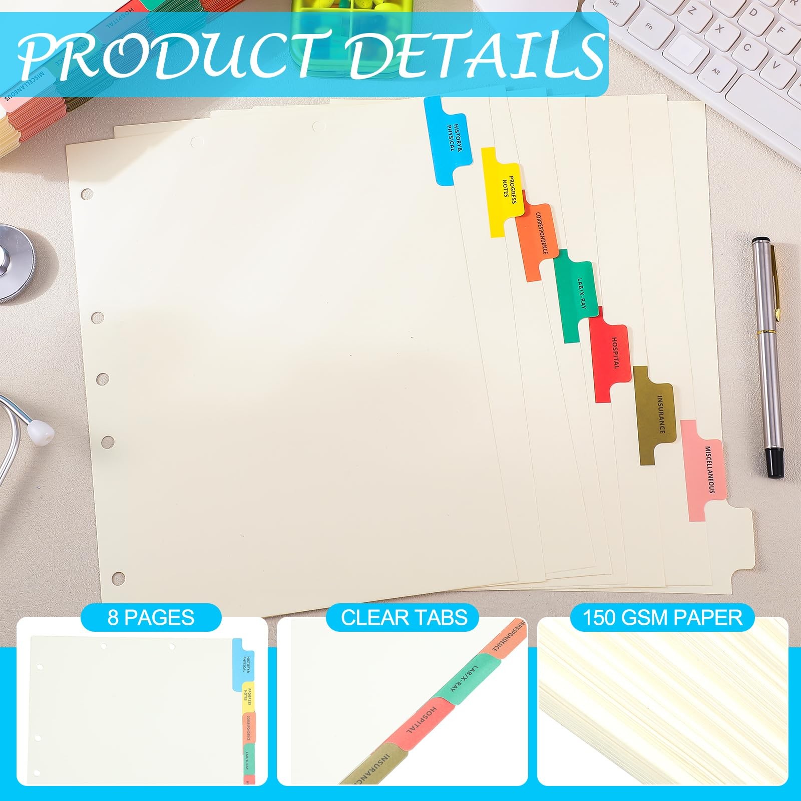 40 Sets Chart Dividers with Tabs – 9 x 11 Inch, 8 Side Tabs Index Blank Chart…
