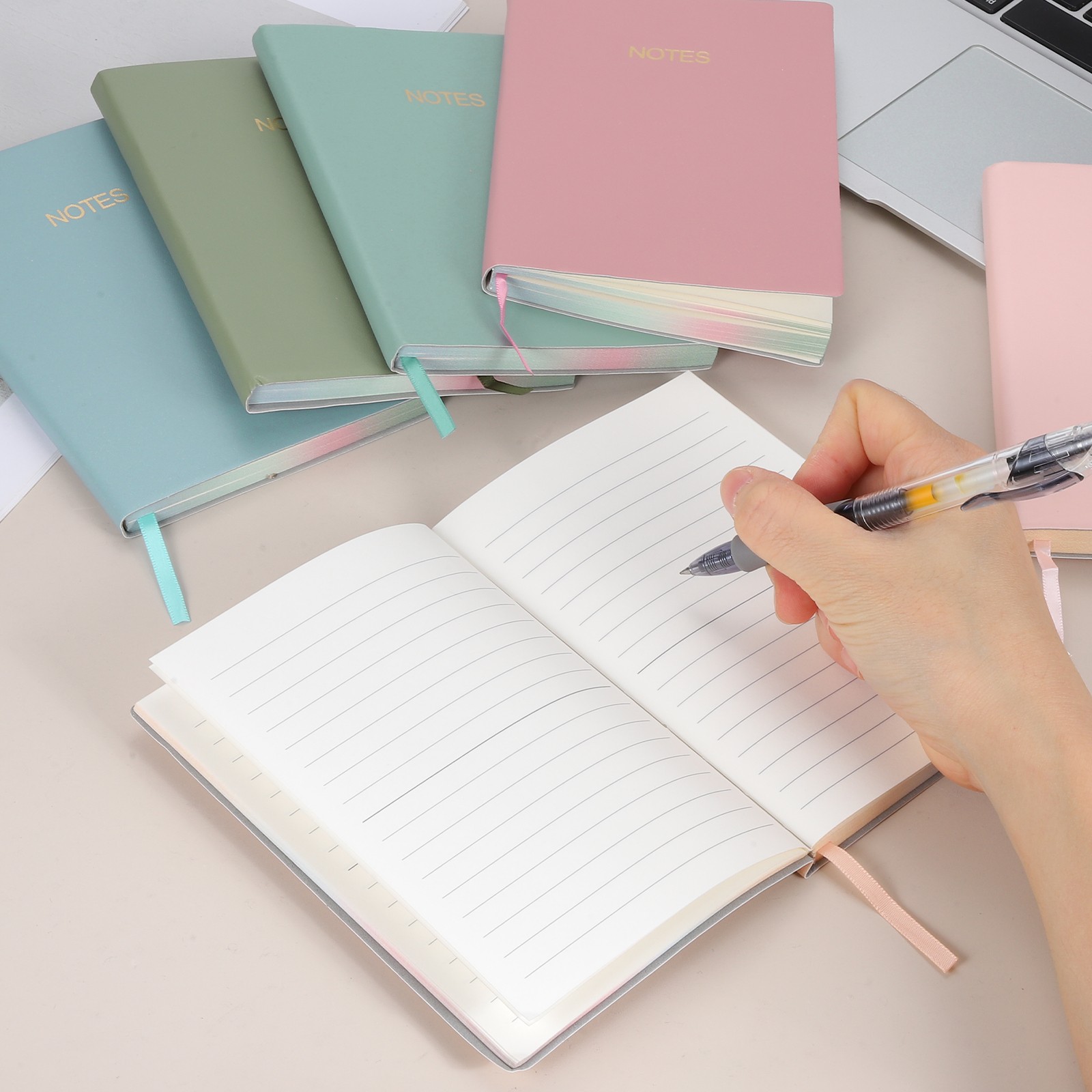 Line Notebook, C6 Pocket Journal Notebook, Grass Green