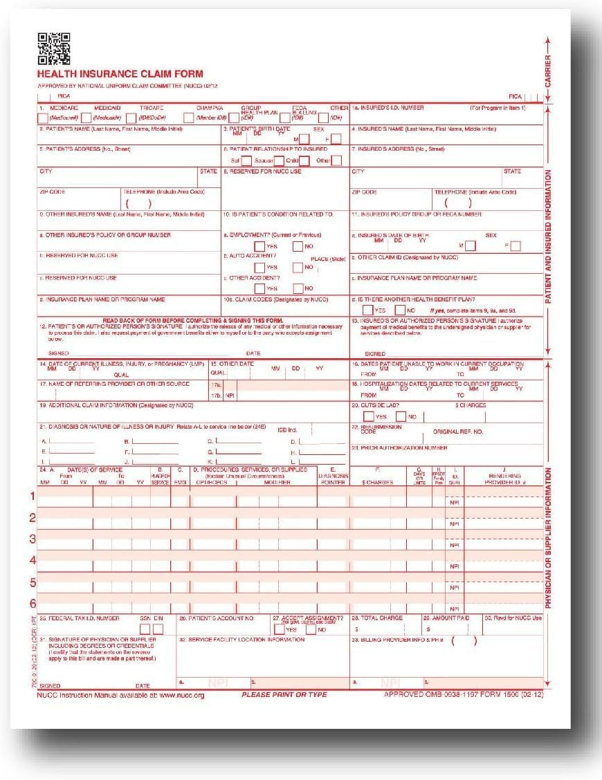 CMS 1500 Claim Forms – 500 Sheets | New Version HCFA 1500 02/2012 Revision | …