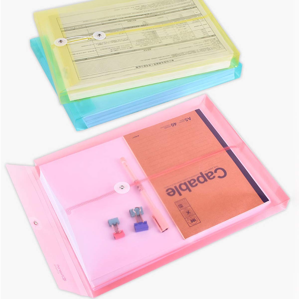 LaOficina Poly Clear Envelopes with Button String Snap One Size, Mix-colors