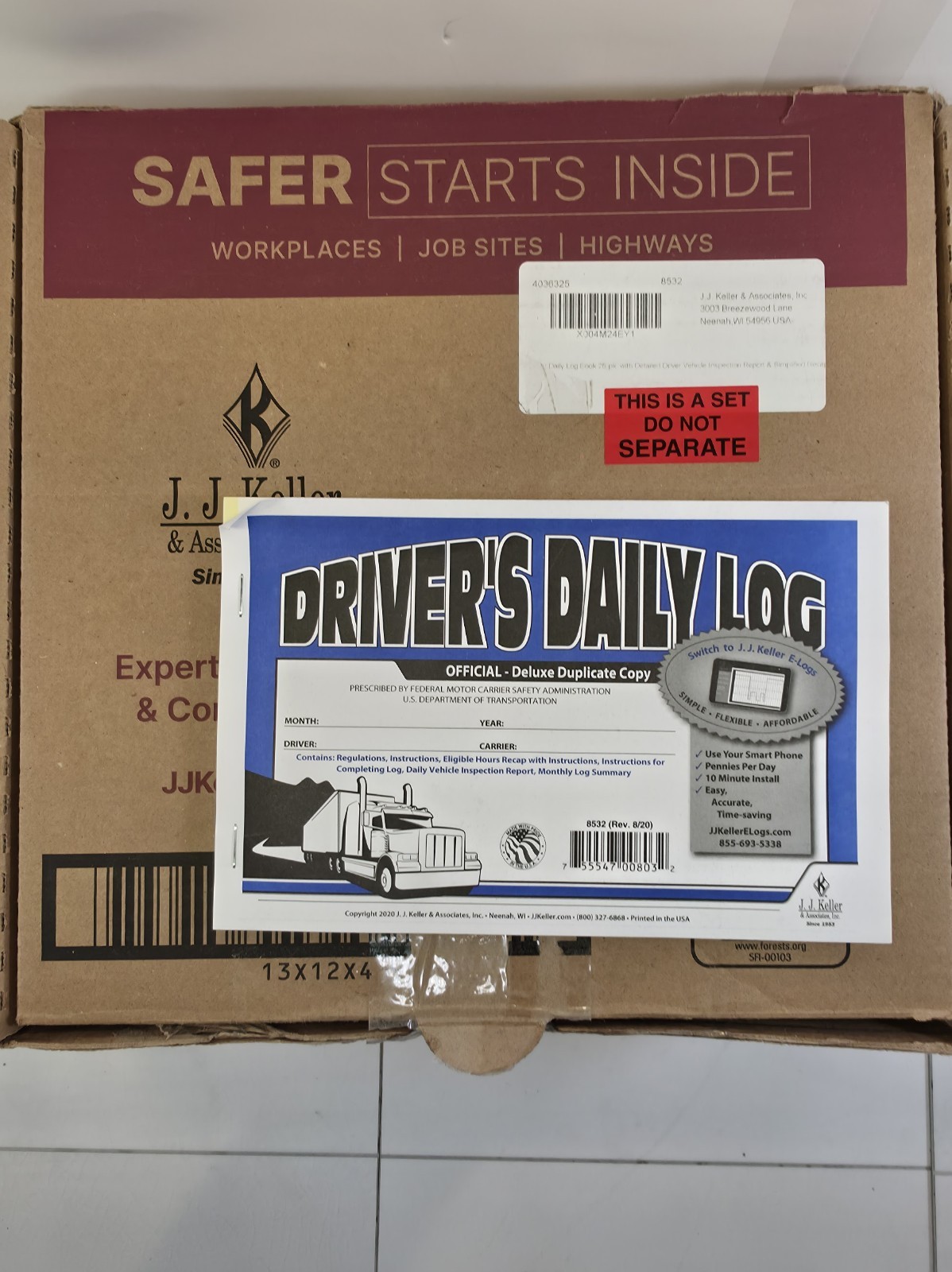 J. J. Keller Driver Daily Log Book 25-pk., DVIR & Simplified Recap, 2-Ply