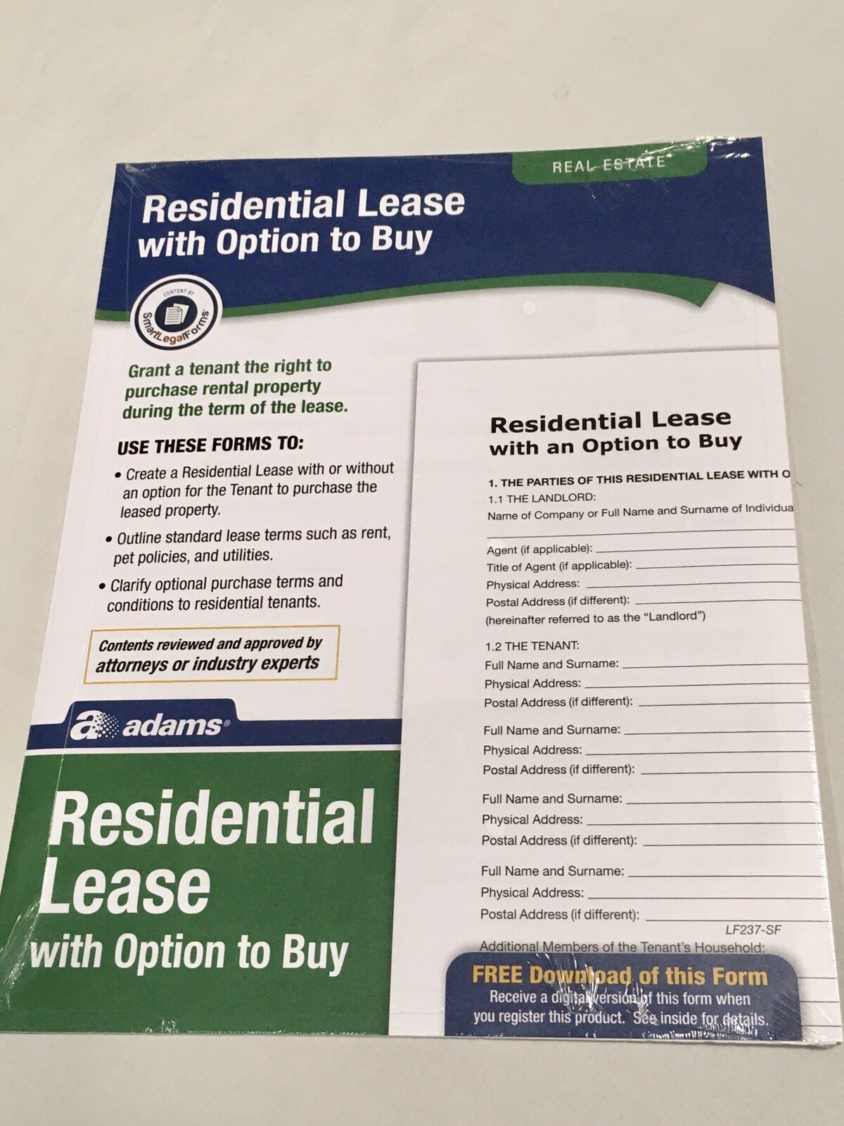 Adams Residential Lease With Option To Buy LF237 – NEW & SEALED
