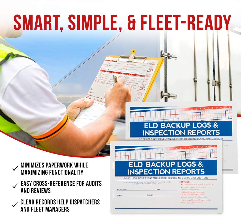 20PK ELD Backup Driver Log Books for Truck Drivers w/ Inspection Report