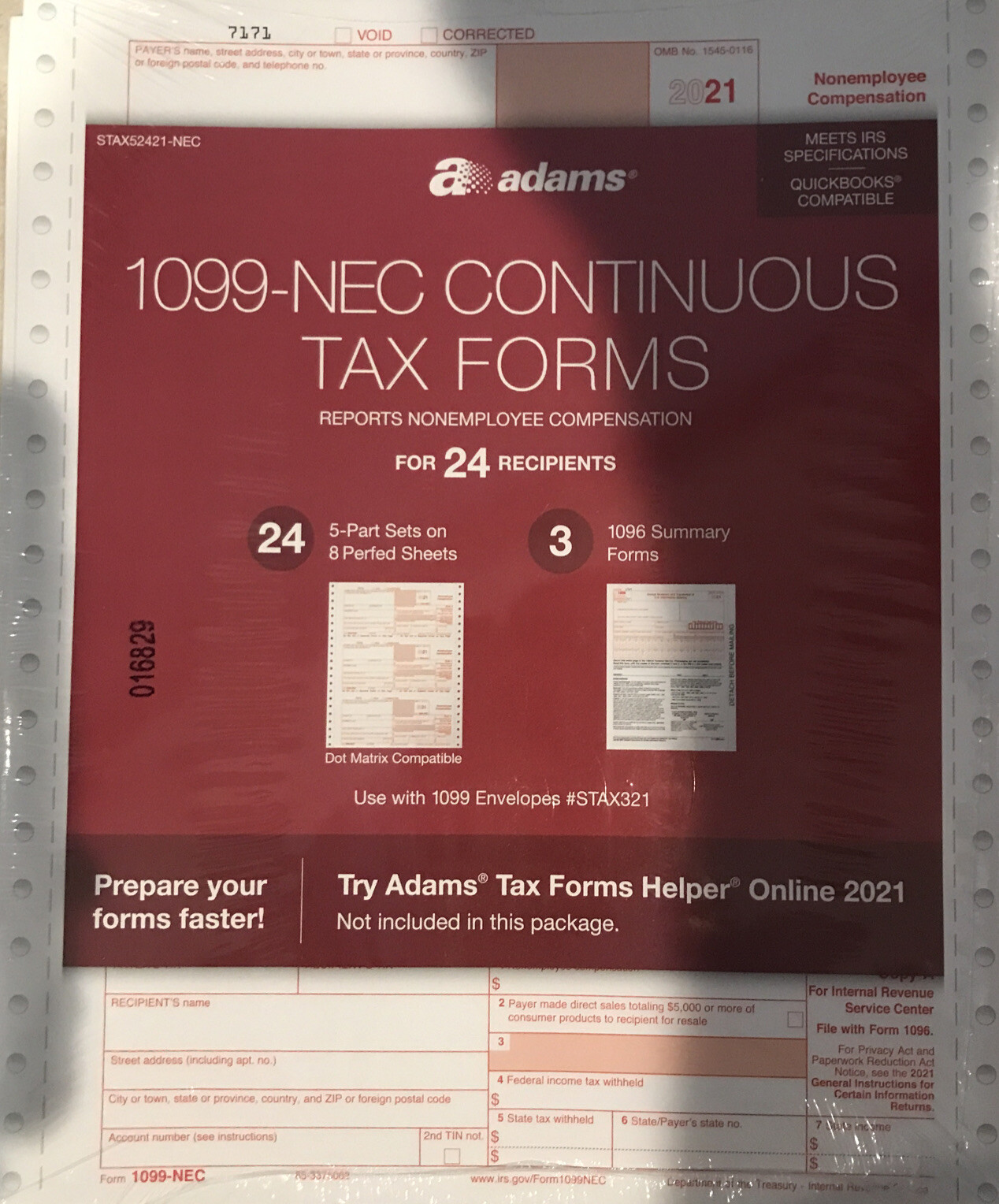 New ADAMS 1099-NEC Continuous Tax Forms For 24 Recipients Tax Year 2021