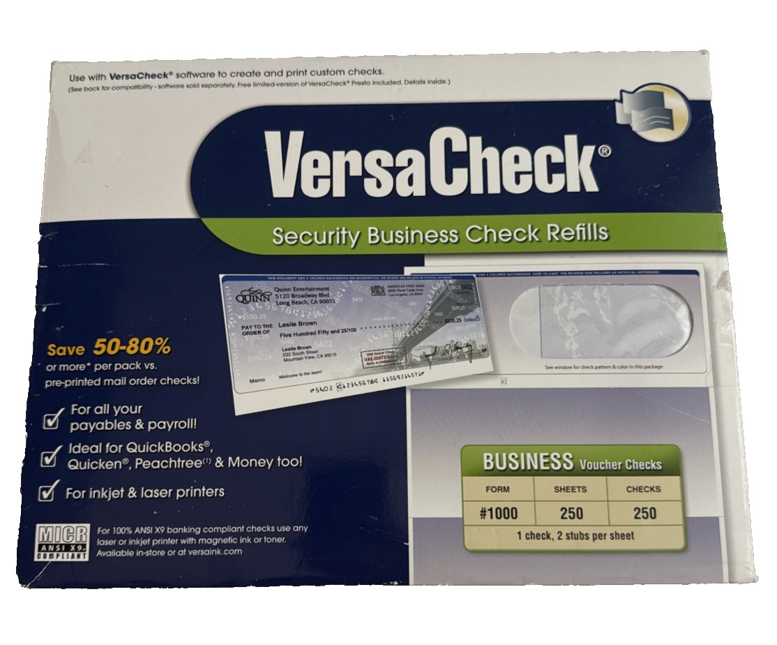 Versacheck Security Business Voucher Check Refill Form #1000