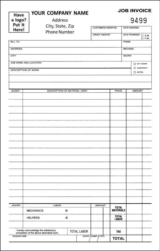 500 Work-Order Job Invoices/ Numbered / 2 Part Carbonless / 5.5 x 8.5 TMG012