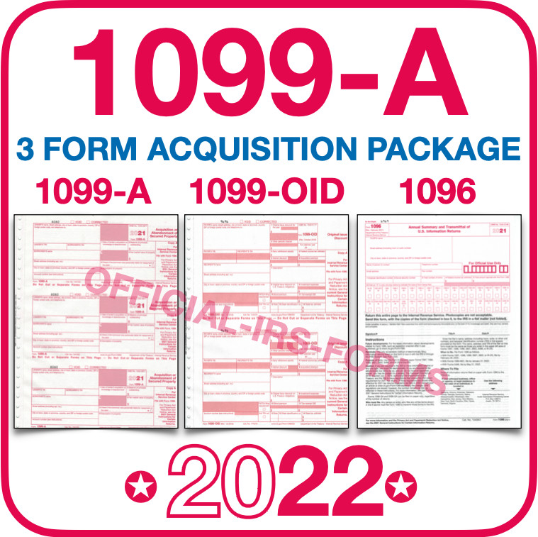 1099A ✪2022✪ IRS 3 Form Acquisition Package; 1099-A, 1099 OID, 1096