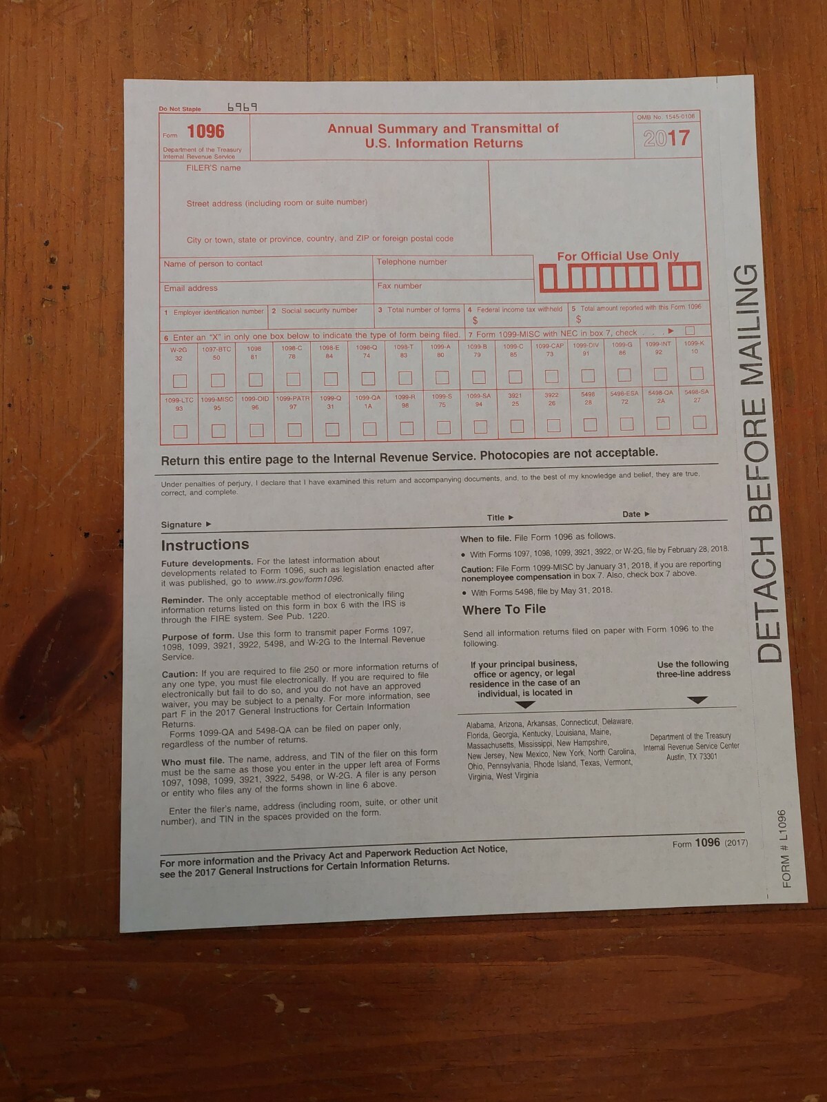 2017 IRS 1099-MISC Forms (for 2 recipients)-For Prior Year’s Tax Filing Season