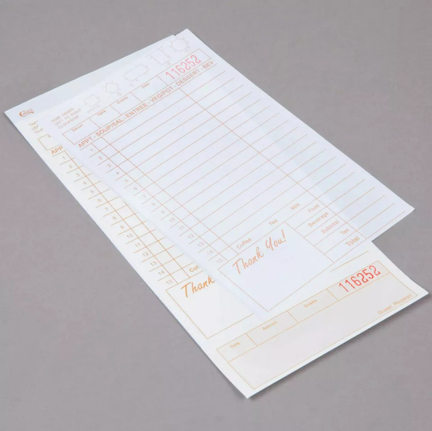 2 Part Tan and White Carbonless Guest Checks w/ Bottom Guest Receipt – 2000/Pack