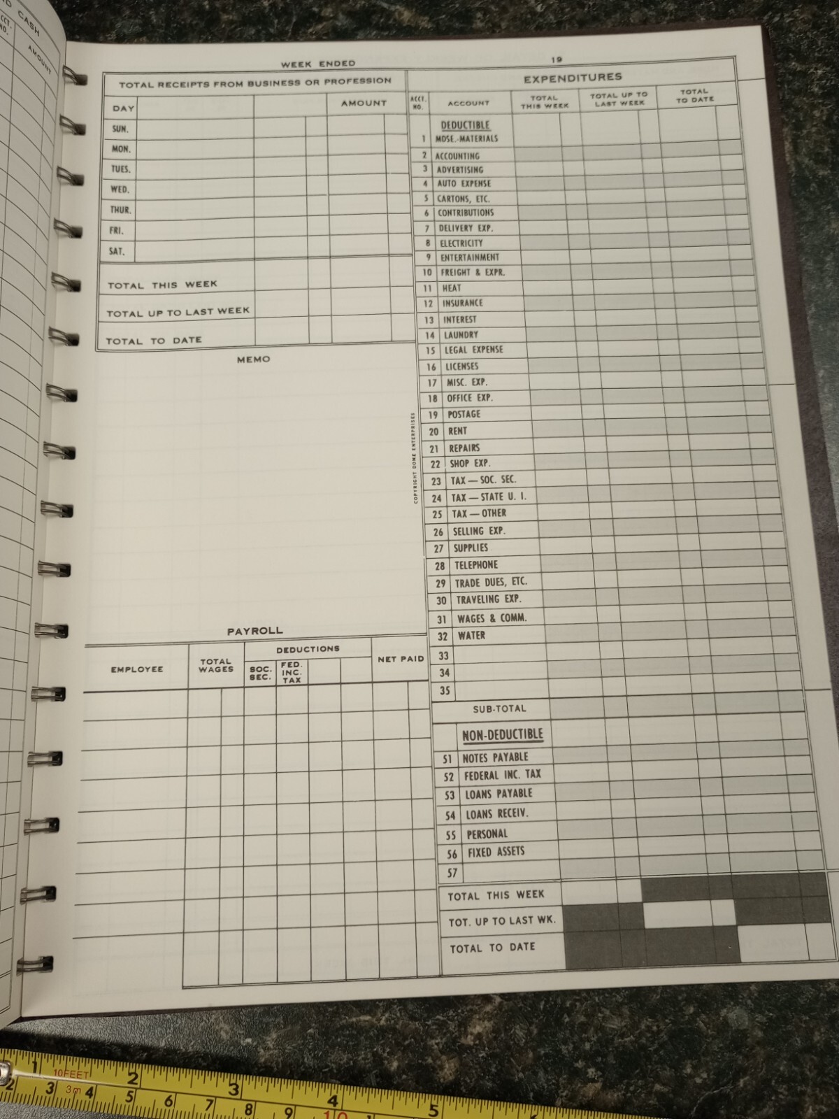 Vtg. Dome DOM600 Bookkeeping Record Book Weekly 128 Pages 9 x 11 Inches, Brown