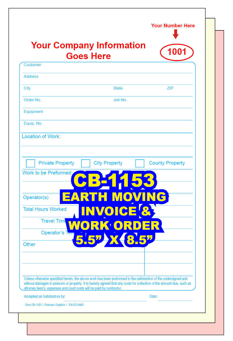 EARTH MOVING TRACTOR WORK INVOICE WORK ORDER CB-1153