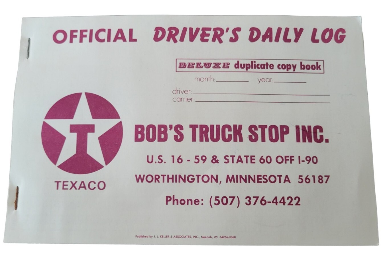 Vintage Offical Driver’s Daily Log Book Texaco Bob’s Truck Stop 1994 carbon copy