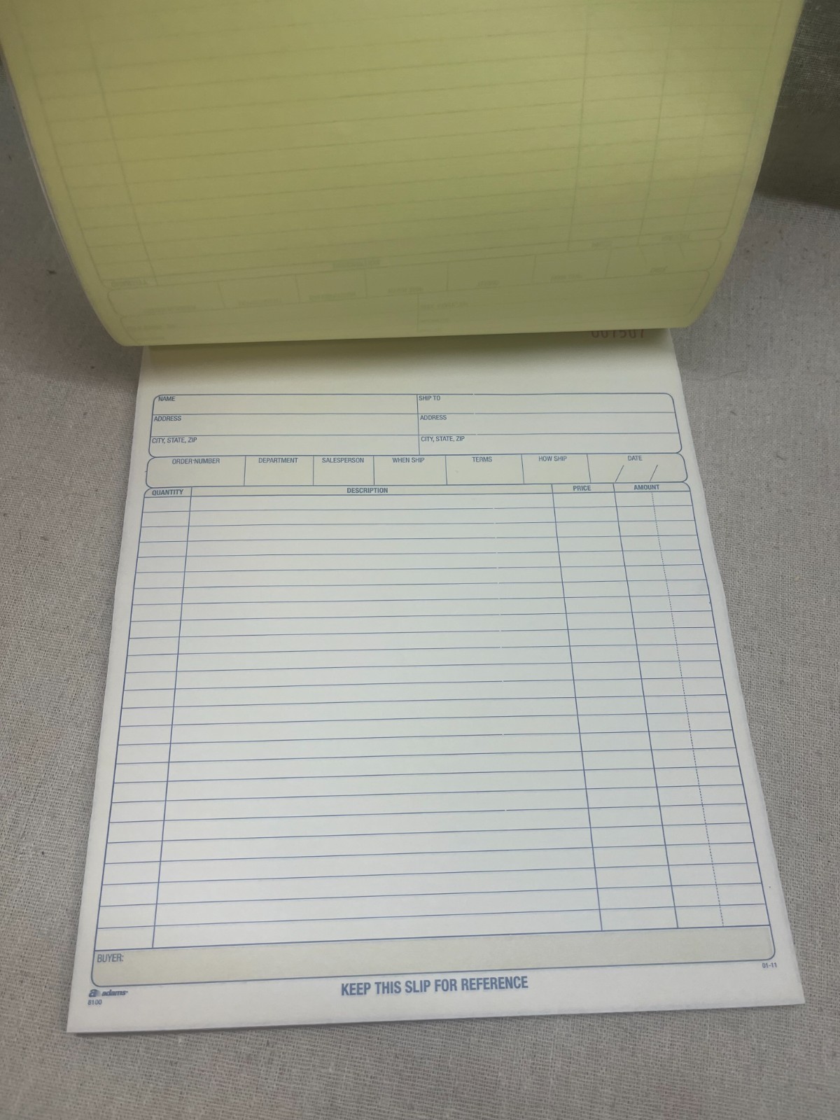 Adams Sales Order Book DC8100 2-Part, 50 Count (Pack of 1), White/Canary