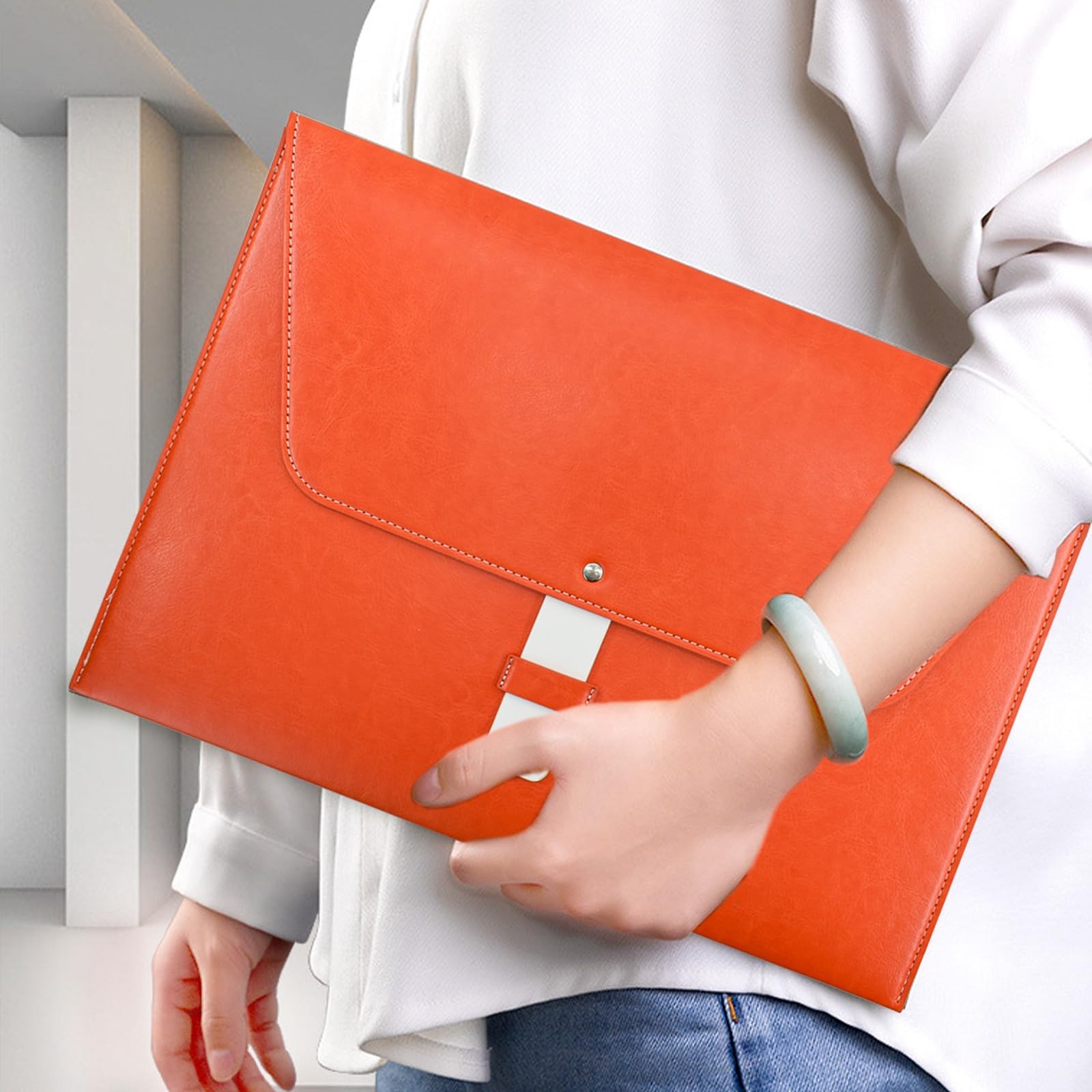 VANRA PU Leather File Folder Document Holder for A4 Letter Size Paper, Orange